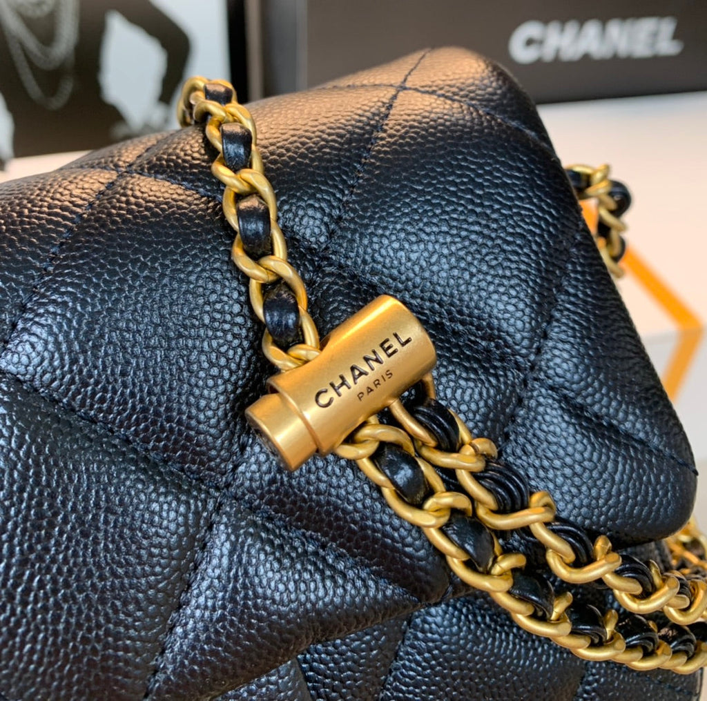 CHANEL 25S CLASSIC FLAP 19 CM IN BLACK CAVIAR LEATHER WITH GOLD HARDWARE