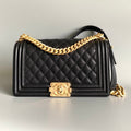 CHANEL MEDIUM 25 BOY BAG IN BLACK LAMBSKIN GOLD HARDWARE