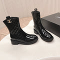 CHANEL ANKLE BOOTS 25S IN BLACK GLOSSY LAMBSKIN WITH GOLD HARDWARE