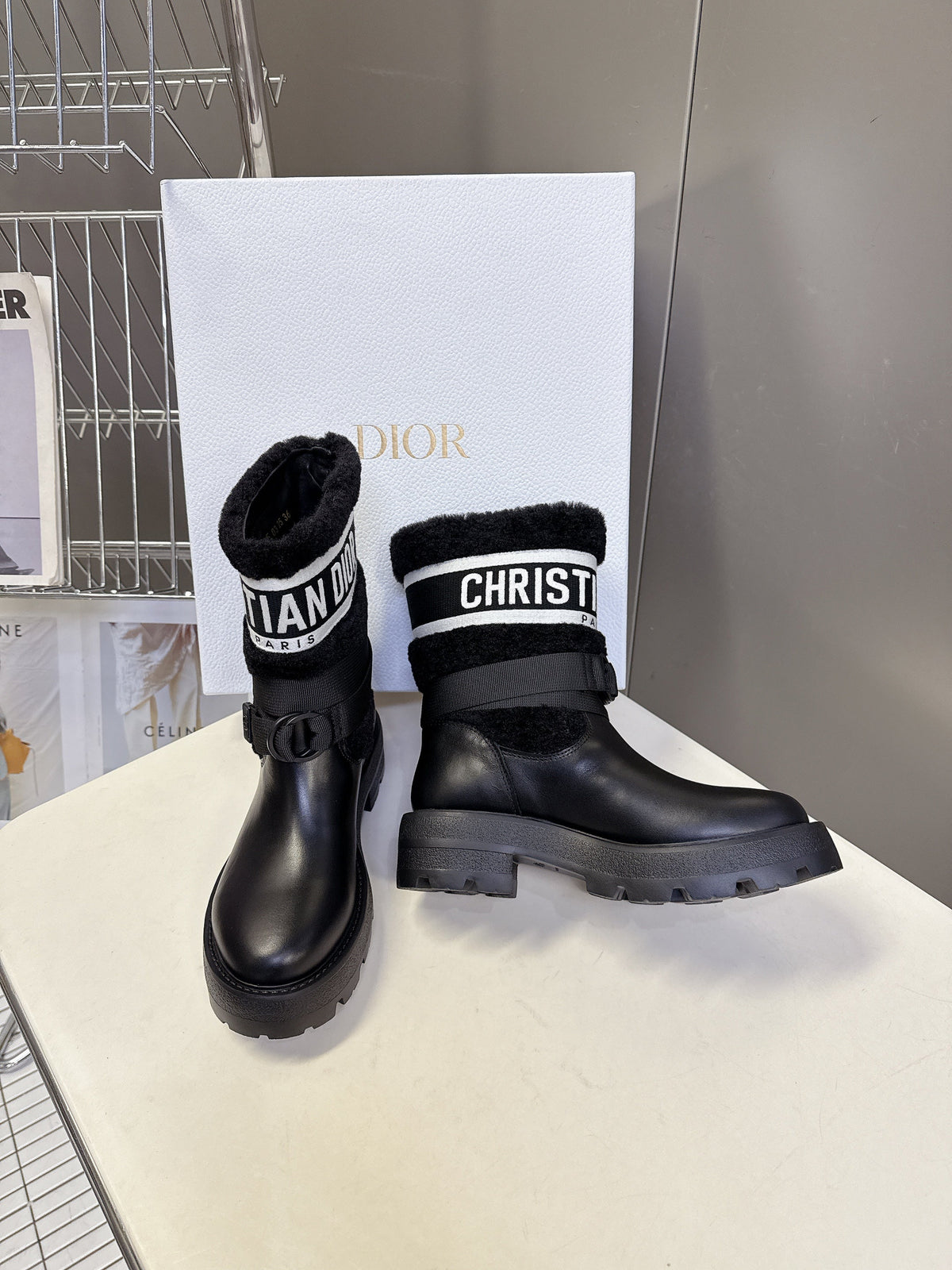 DIOR 25S D-MAJOR ANKLE BOOTS IN BLACK LAMBSKIN AND WOOL