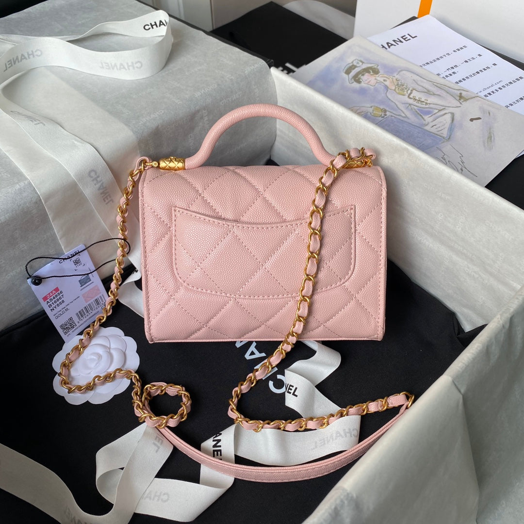CHANEL 25S FLAP BAG 18 CM IN LIGHT PINK GRAINED LAMBSKIN WITH TOP HANDLE