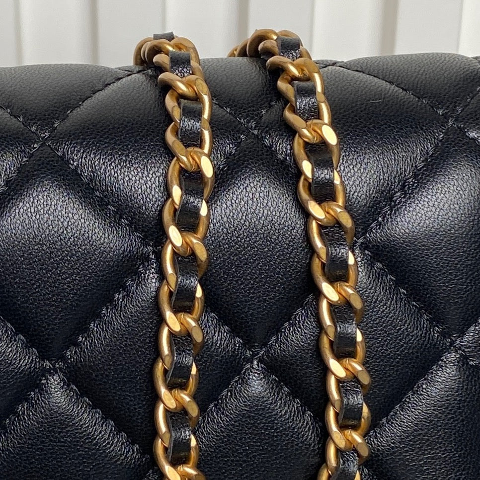 CHANEL 25S CHAIN WALLET 19 IN BLACK LAMBSKIN GOLD HARDWARE