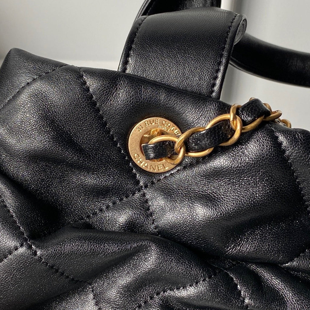 CHANEL 25S BOW BAG 38 IN BLACK LAMBSKIN WITH GOLD HARDWARE