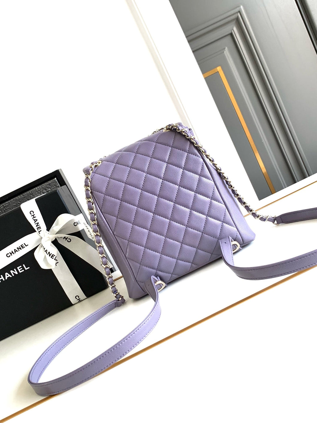 CHANEL 25S BACKPACK 17.5 CM IN PURPLE LAMBSKIN