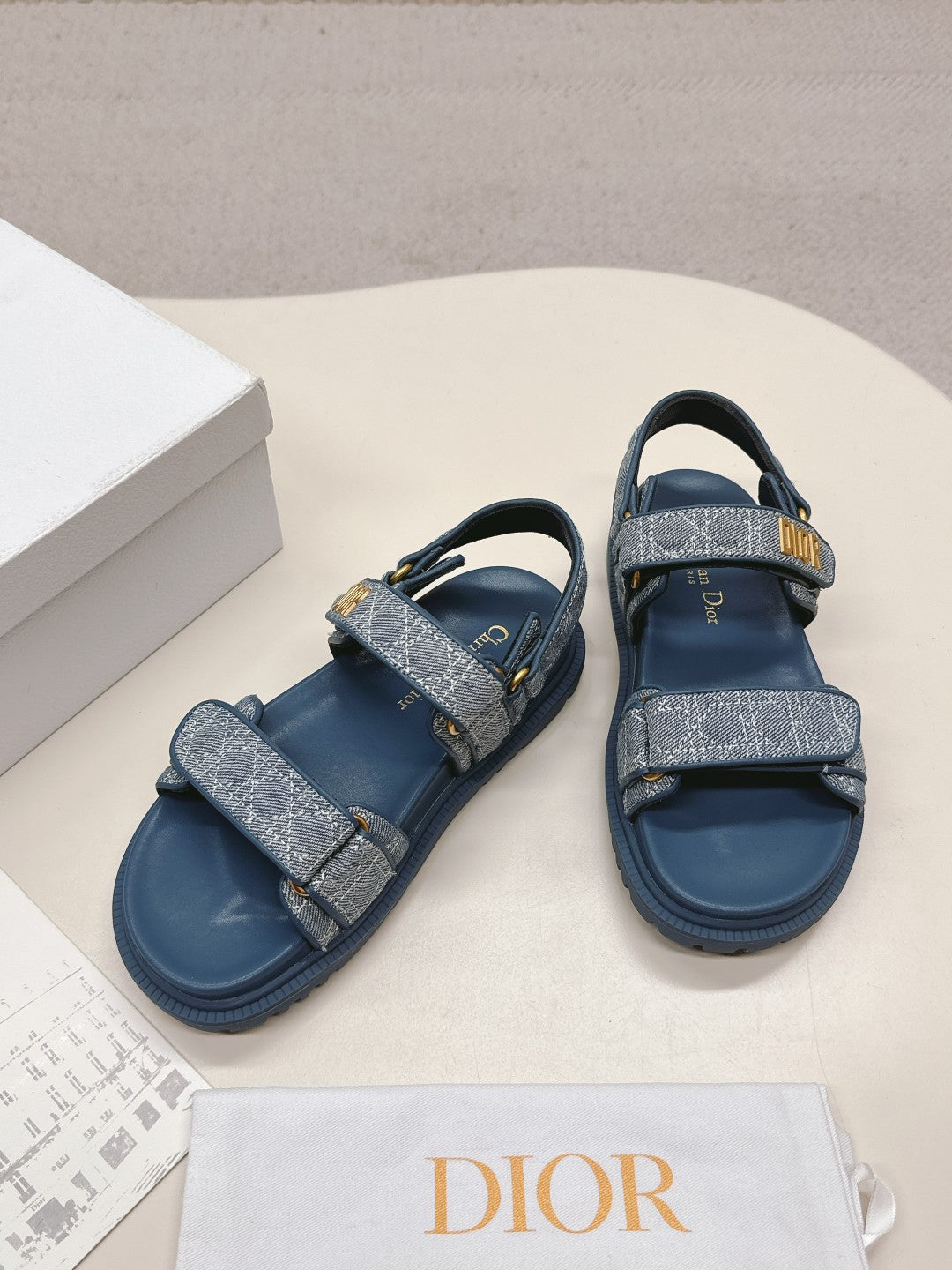 DIOR BACK-STRAP SANDALS 25S IN NAVY BLUE DENIM AND CALFSKIN