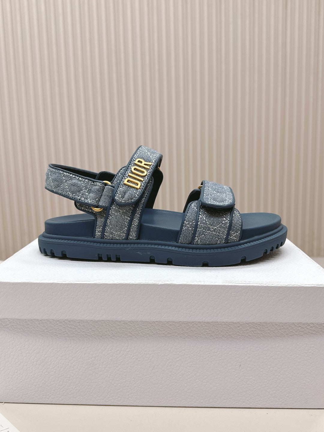 DIOR BACK-STRAP SANDALS 25S IN NAVY BLUE DENIM AND CALFSKIN