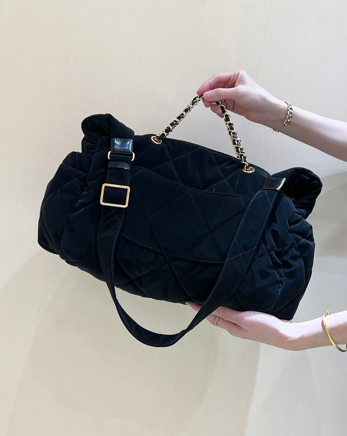 CHANEL HOBO 44 IN COCONEIGE BLACK NYLON VELVET GOLD HARDWARE